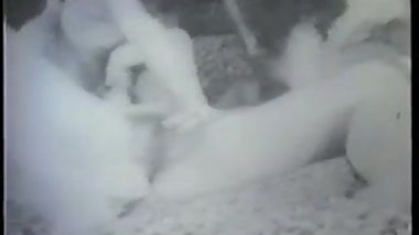 Two hairy pussy babes in bed sucking and fucking hard cock