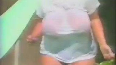 Vintage Huge Tits BBW sprayed with water Wet T-shirt