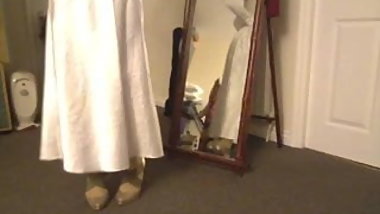 White satin nightie outfit Big Dorcet Louboutins in bed