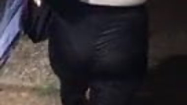 Black see through transparent leggings beige leotard public