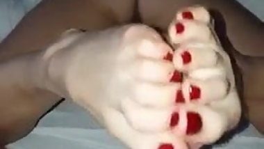 Red nails vintage footjob making cum