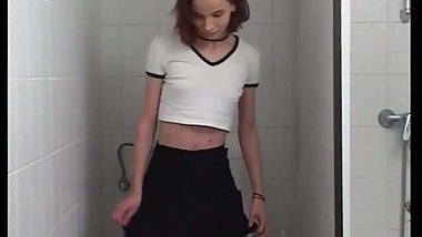 sexy skinny pretty hot brunette teen piss on toilet