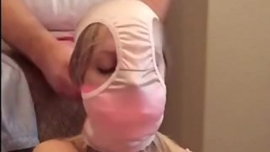 Gagged and hooded with multiple pairs of panties and vetwrap Part 1