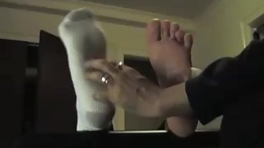 Vintage sock-bare foot tickled